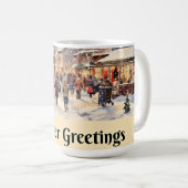 冬のあいさつ、雪の多い街の通り、 コーヒーマグカップ (正面右)