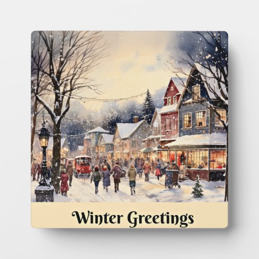 冬のあいさつ、雪の多い街の通り、 フォトプラーク (正面)