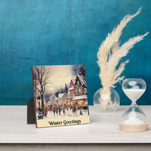 冬のあいさつ、雪の多い街の通り、 フォトプラーク (インサイチュ)