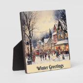 冬のあいさつ、雪の多い街の通り、 フォトプラーク (正面)