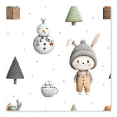 冬のうさぎと雪だるま 壁紙 (正面)