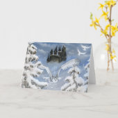 冬のおとぎ話フクロウ城のホリデーカード カード (黄色い花)