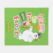 冬のおもしろいなし霜の降りた雪だるま™ フリースブランケット (正面(横))