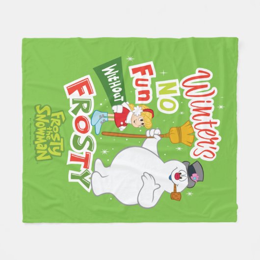冬のおもしろいなし霜の降りた雪だるま™ フリースブランケット (正面(横))