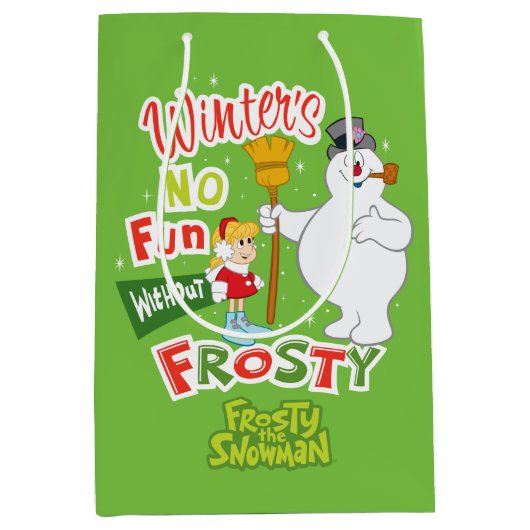 冬のおもしろいなし霜の降りた雪だるま™ ミディアムペーパーバッグ (正面)