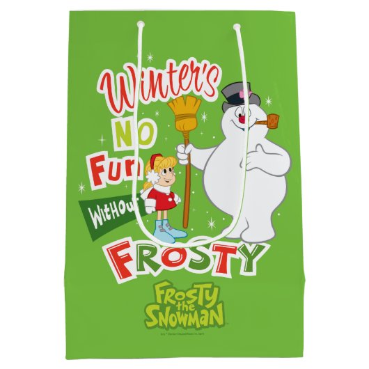 冬のおもしろいなし霜の降りた雪だるま™ ミディアムペーパーバッグ (裏面)