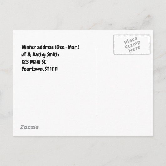 冬のおもしろいなアドレス変更のためのフロリダ 案内ポストカード (裏面)