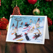 冬のおもしろいのクリスマスのスキーラブラドールの絵を描くこと シーズンカード