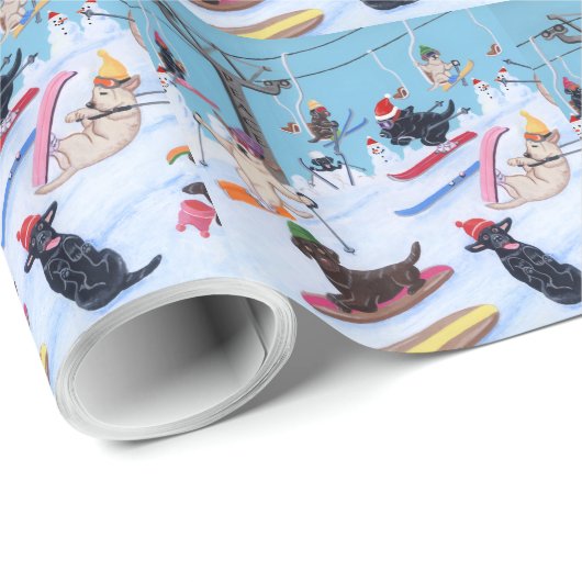 冬のおもしろいのクリスマスのスキーラブラドールの絵を描くこと ラッピングペーパー (ロールコーナー)