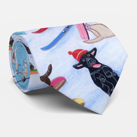 冬のおもしろいのスキーにラブラドールの絵を描くこと ネクタイ (ロール)