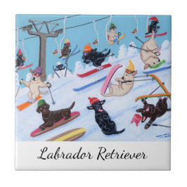 冬のおもしろいのスキーのラブラドール タイル