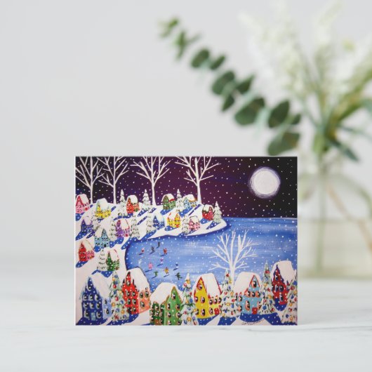 冬のおもしろいアイススケーターハウスポストカード ポストカード (スタンド正面)