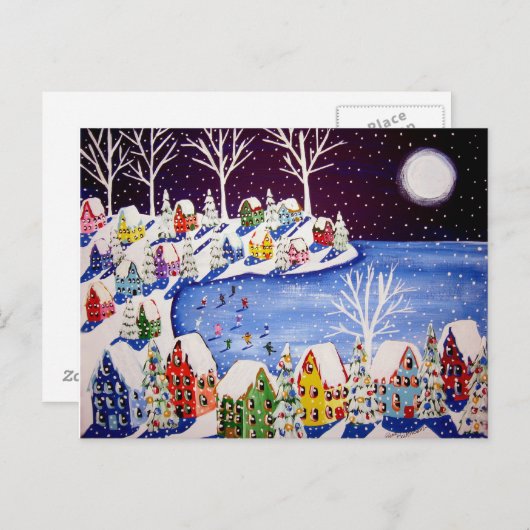 冬のおもしろいアイススケーターハウスポストカード ポストカード (正面/裏面)