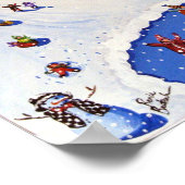 冬のおもしろいアイススケーター子供たちスレッドフォークアート ポスター (角)