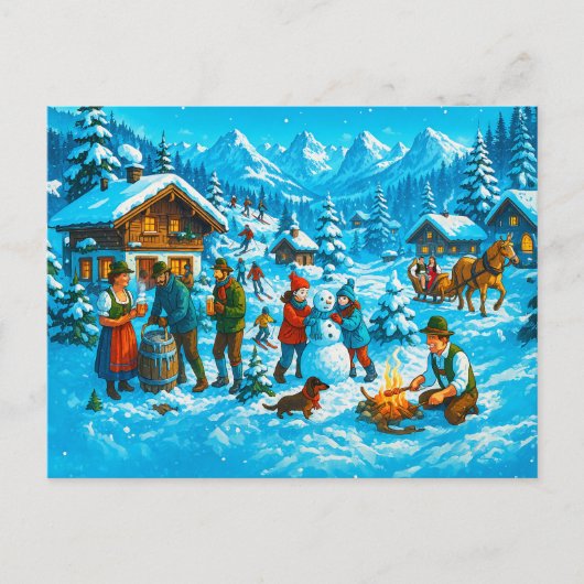 冬のおもしろいインアルパインビレッジ シーズンポストカード (正面)