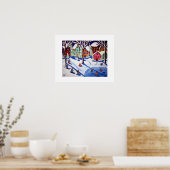 冬のおもしろいキッズフォークアートそりスノーボードアイススケート ポスター (キッチン)