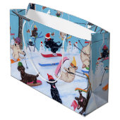 冬のおもしろいクリスマススキーラブラドール絵画ズ ラージペーパーバッグ (裏面アングル)