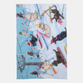 冬のおもしろいクリスマススキーラブラドール キッチンタオル (縦)