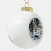 冬のおもしろいジャンプ馬と雪だるま セラミックボールオーナメント (左)