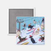 冬のおもしろいスキーラブラドール マグネット (正面/裏面)