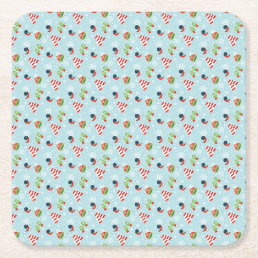 冬のおもしろいパターン スクエアペーパーコースター (正面)