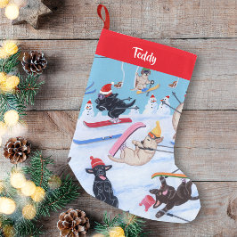 冬のおもしろいパーソナライズされたクリスマススキーラブラドール スモールクリスマスストッキング