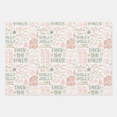 冬のおもしろいピンクグリーンパステルホリークリスマスすてき ラッピングペーパーシート (正面)