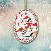 冬のおもしろいペンギンキャンディーケーンフレーム セラミックオーナメント