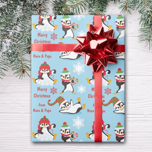 冬のおもしろいペンギンスクリスマス ラッピングペーパー
