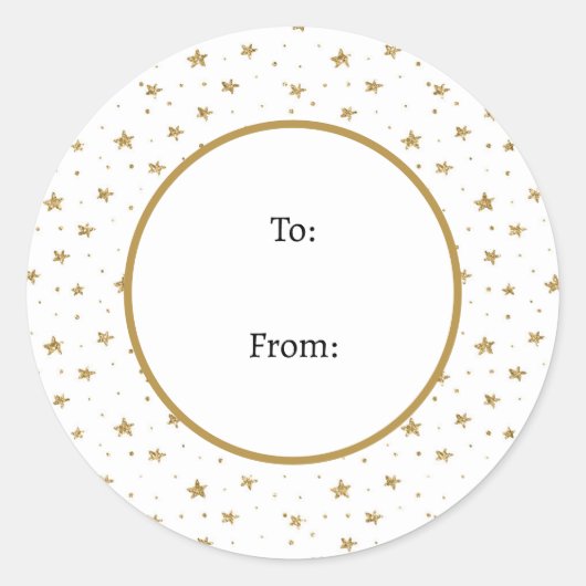 冬のおもしろいホワイト金ゴールドスタークリスマス ラウンドシール (正面)