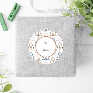 冬のおもしろいボホツリーズブルー金ゴールドクリスマス ラウンドシール