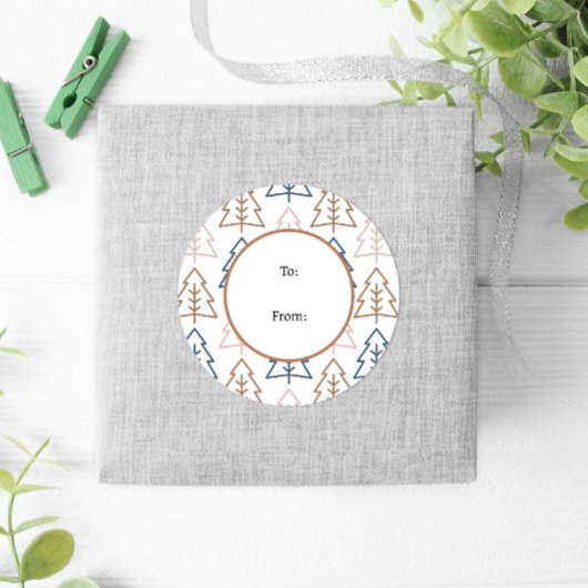 冬のおもしろいボホツリーズブルー金ゴールドクリスマス ラウンドシール