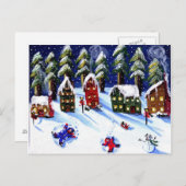 冬のおもしろいメイキング雪の天使フォークアート ポストカード (正面/裏面)