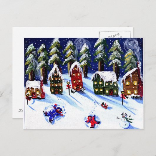 冬のおもしろいメイキング雪の天使フォークアート ポストカード (正面/裏面)