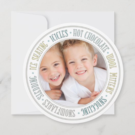 冬のおもしろいメリークリスマスラウンドフォトカード シーズンカード (正面)