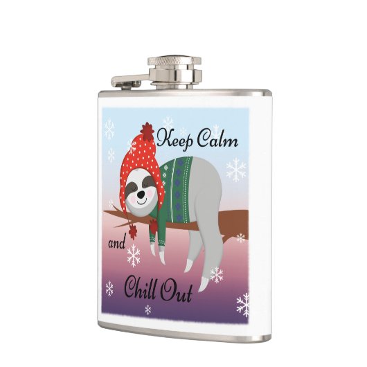 冬のおもしろい帽子とスカーフの漫画のかわいいナマケモノ フラスク (左)