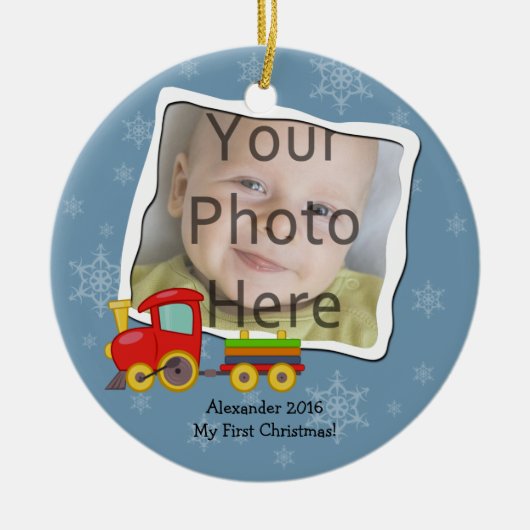 冬のおもちゃ列車の雪の結晶クリスマスオーナメント セラミックオーナメント (正面)