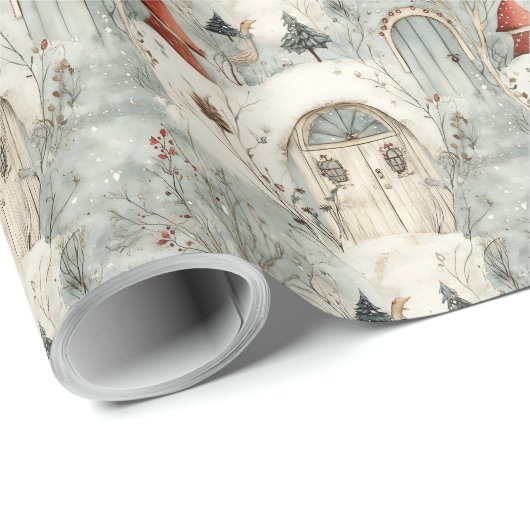 冬のお洒落コテージ魔法のクリスマスシーン ラッピングペーパー (ロールコーナー)