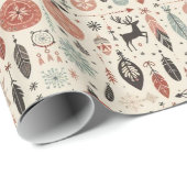 冬のお洒落フォークトナカイ&フェザークリスマス ラッピングペーパー (ロールコーナー)