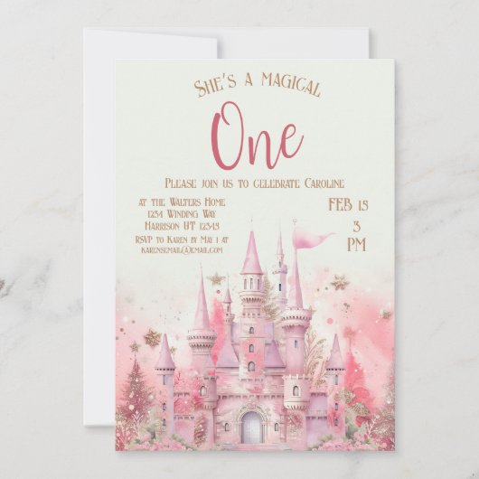 冬のお洒落プリンセスフェアリータリーファースト誕生日 招待状 (正面)