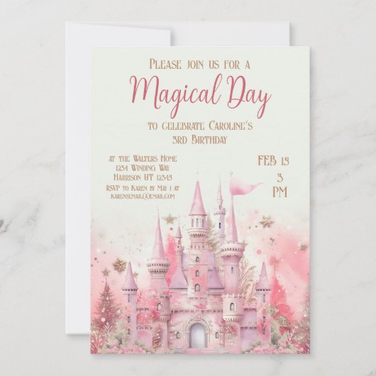 冬のお洒落プリンセスフェアリータレ誕生日 招待状 (正面)