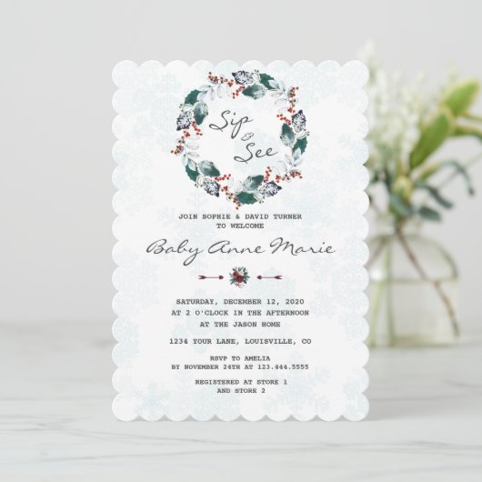 冬のお洒落リースシップ&ベビーシャワーを参照 招待状 (スタンド正面)