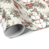 冬のお洒落ワンダーランドとヴィンテージ雪だるま ラッピングペーパー (ロールコーナー)