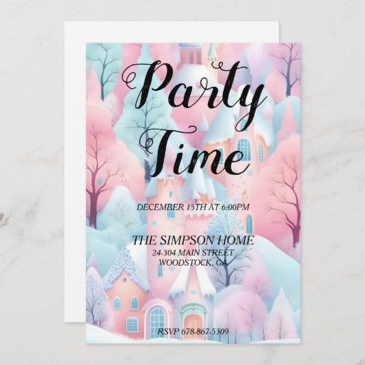 冬のお洒落ワンダーランドクリスマス招待状 招待状 (正面/裏面)