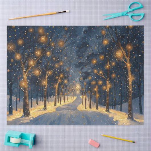 冬のお洒落切り離し中の森 薄葉紙 (クラフト)