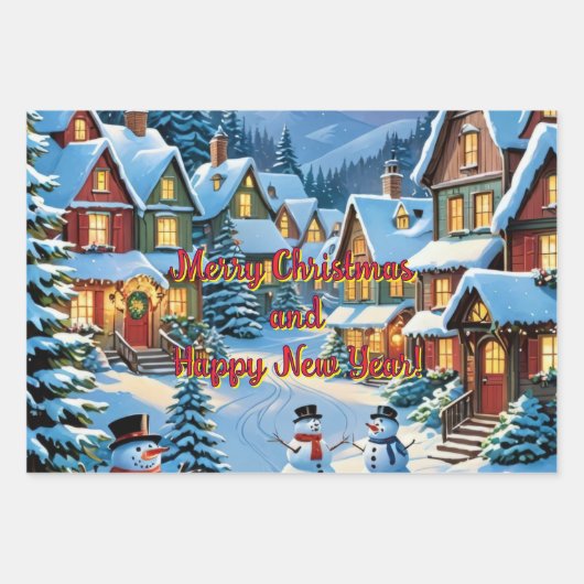 冬のお洒落景色は賑やかな村だ ラッピングペーパーシート (正面2)