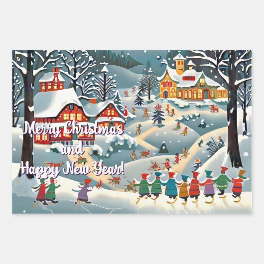 冬のお洒落景色は賑やかな村だ ラッピングペーパーシート (正面2)