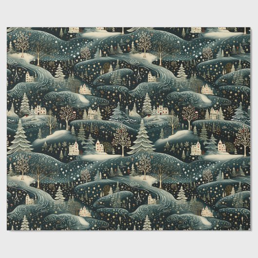 冬のお洒落森のクリスマス ラッピングペーパー (フラット)