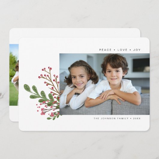 冬のお洒落緑2枚の写真 シーズンカード (正面/裏面)