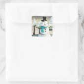 冬のお洒落雪だるまクリスマススケッチ スクエアシール (バッグ)